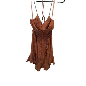 Indikah Women's Brown Shanghai Strap Floral Fit & Flare Mini Dress Size XS